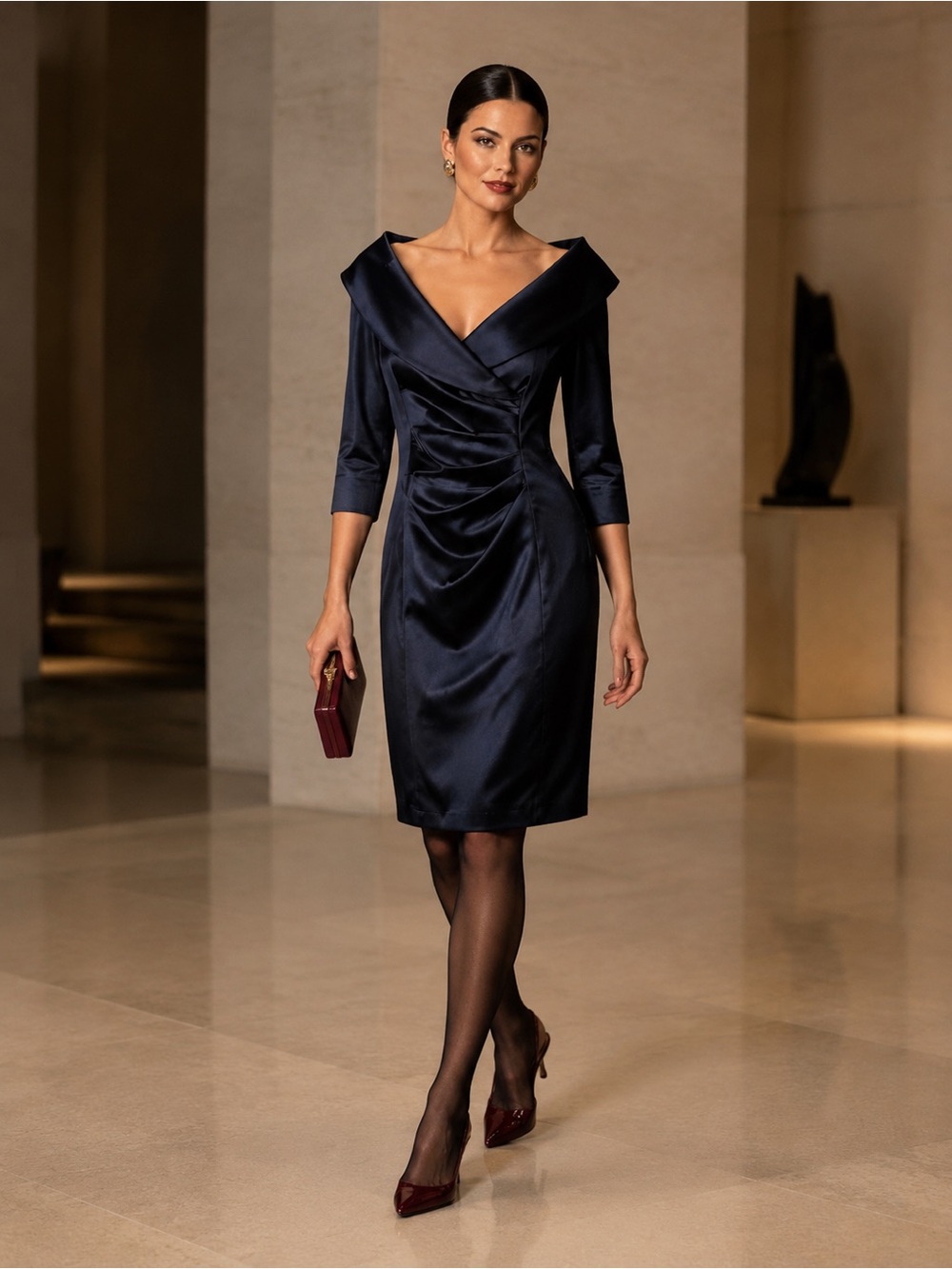 1980 Kay Unger Portrait Collar Black Satin Sheath Dress | Vintage Statement NWOT